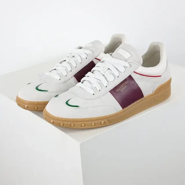Valentino White Burgundy Low-Top Suede And Leather Upper Lifestyle Sneakers 2