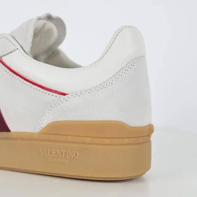 Valentino White Burgundy Low-Top Suede And Leather Upper Lifestyle Sneakers 4