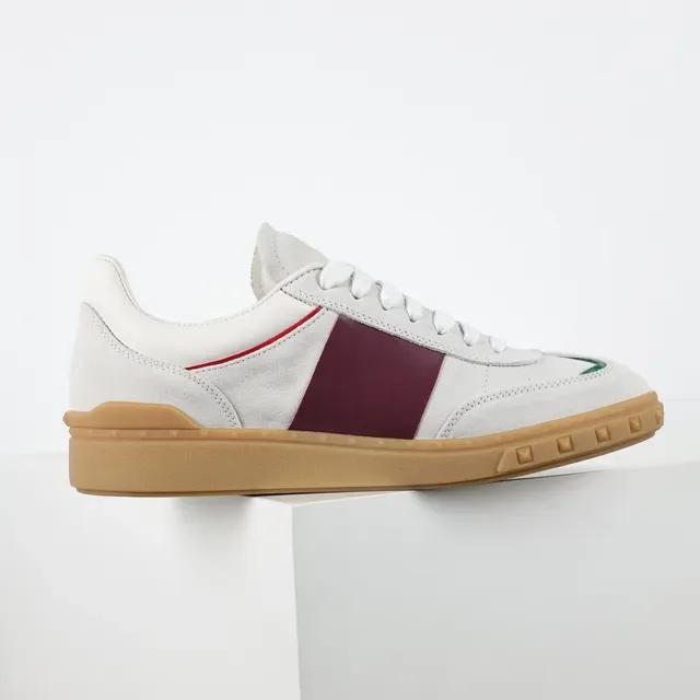 Valentino White Burgundy Low-Top Suede And Leather Upper Lifestyle Sneakers 7