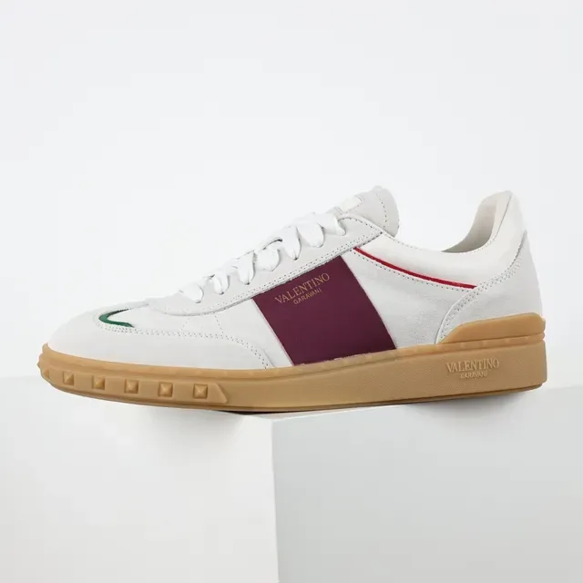 Valentino White Burgundy Low-Top Suede And Leather Upper Lifestyle Sneakers 9