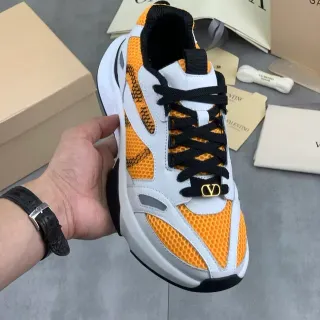 Valentino White Orange Sole Honeycomb Mesh Panels Chunky Sneakers