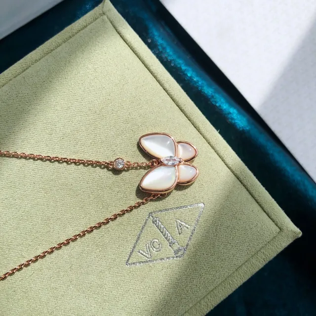 Van Cleef & Arpels Papillon Borboleta Madrepérola e Diamante Colar 8