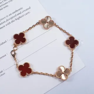 Van Cleef & Arpels Alhambra Five Motif Red Enamel and Gold Bracelet