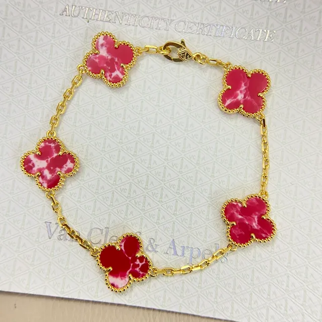 Van Cleef & Arpels Alhambra Five Motif Red Marble Gold Bracelet 3