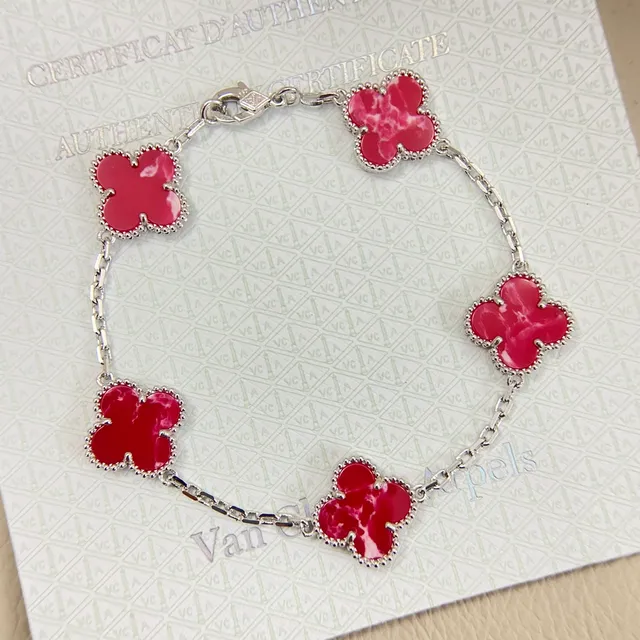 Van Cleef & Arpels Alhambra Five Motif Red Marble Gold Bracelet 4