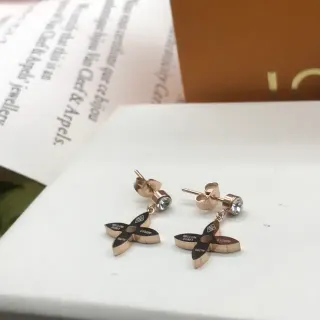 Van Cleef & Arpels Alhambra Four-Petal Rose Gold and Black Enamel Earrings