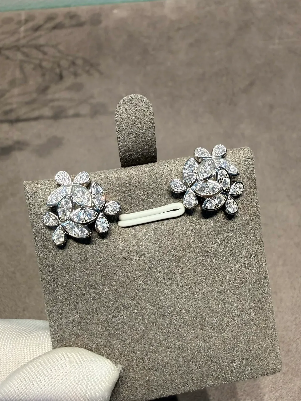 Van Cleef & Arpels Alhambra-Inspired Floral Pavé Stud Earrings 5