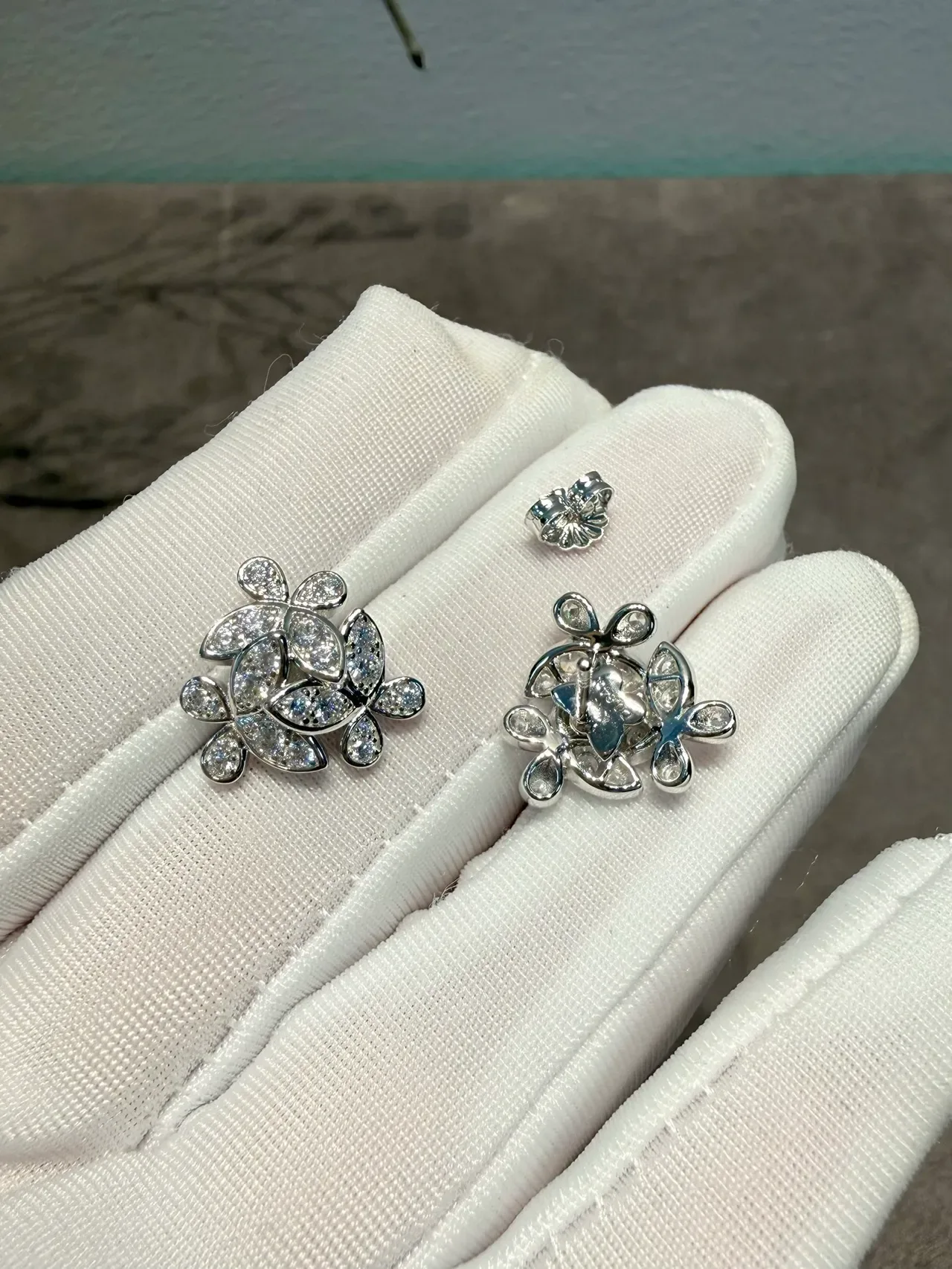 Van Cleef & Arpels Alhambra-Inspired Floral Pavé Stud Earrings 6