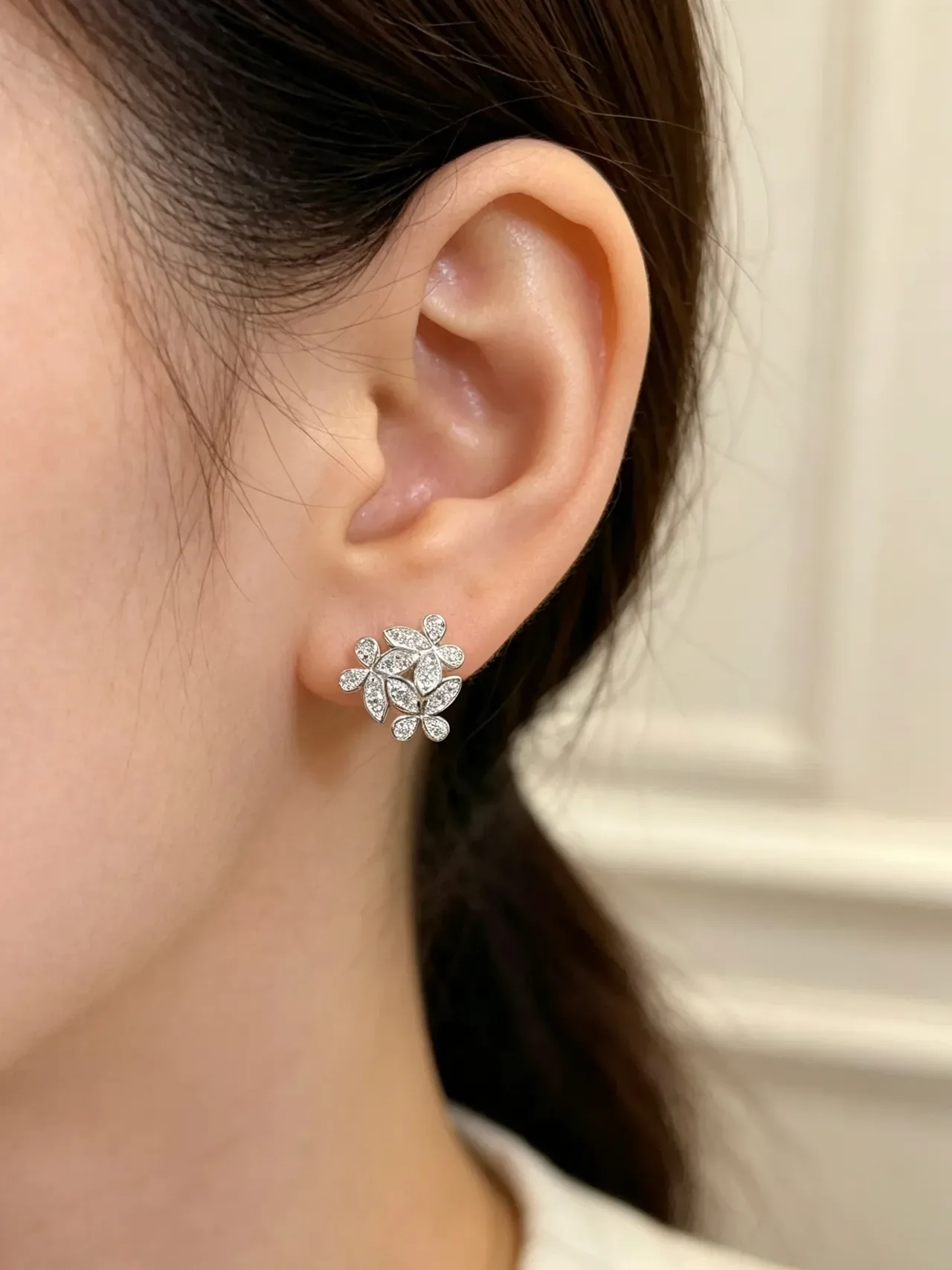 Van Cleef & Arpels Alhambra-Inspired Floral Pavé Stud Earrings 7