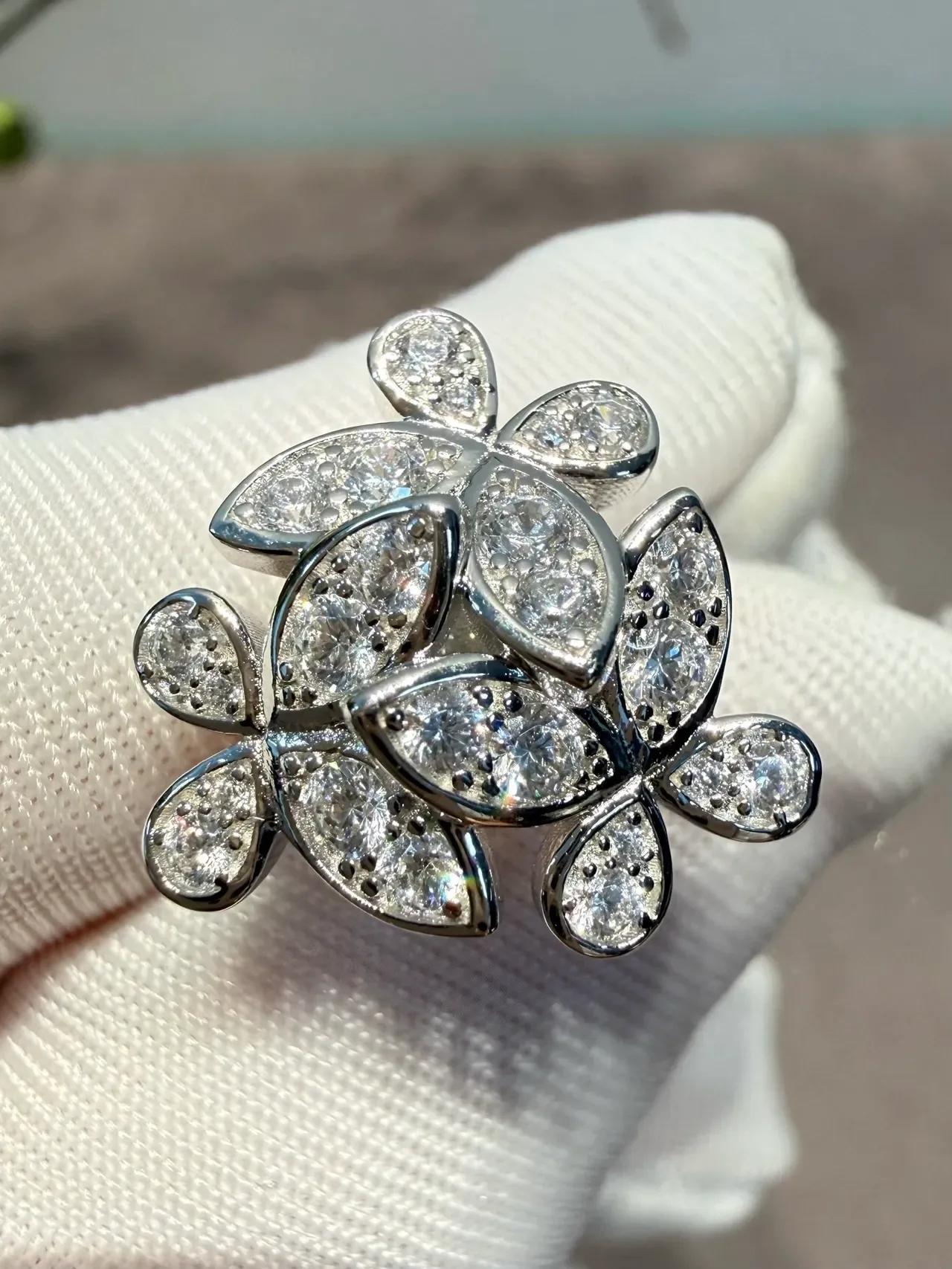 Van Cleef & Arpels Alhambra-Inspired Floral Pavé Stud Earrings 8