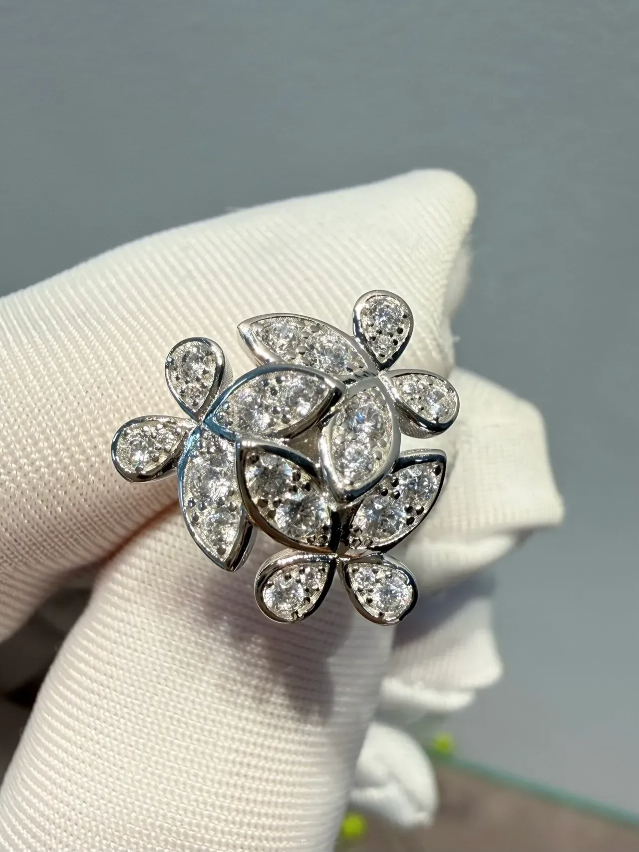 Van Cleef & Arpels Alhambra-Inspired Floral Pavé Stud Earrings 9