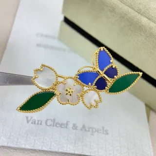 Van Cleef & Arpels Floral and Butterfly Enamel and Mother-of-Pearl Brooch