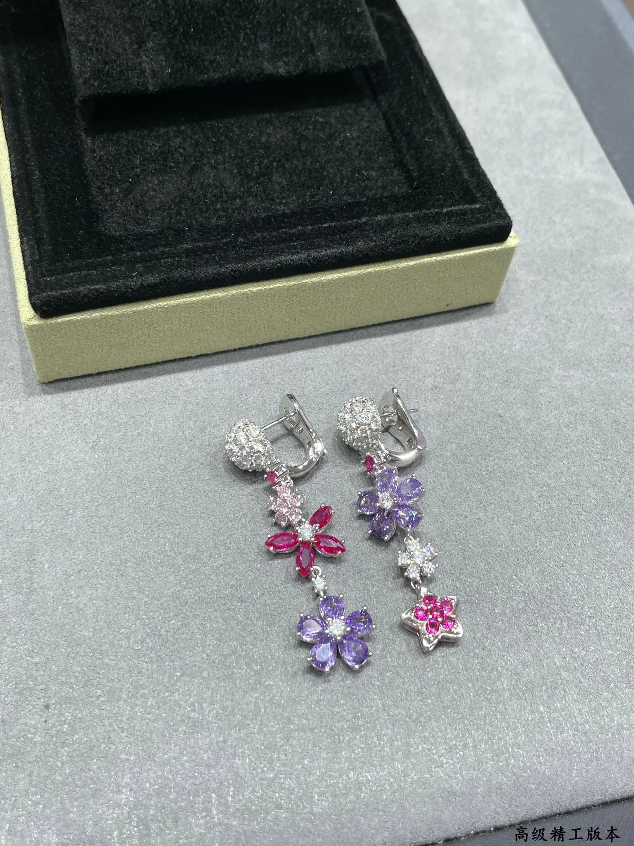 Van Cleef & Arpels Floral Motif Multi-Gemstone Dangling Earrings 6
