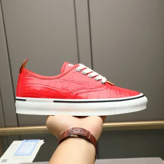 Vans Red White Crocodile-Embossed Leather Low-Top Lifestyle Sneakers