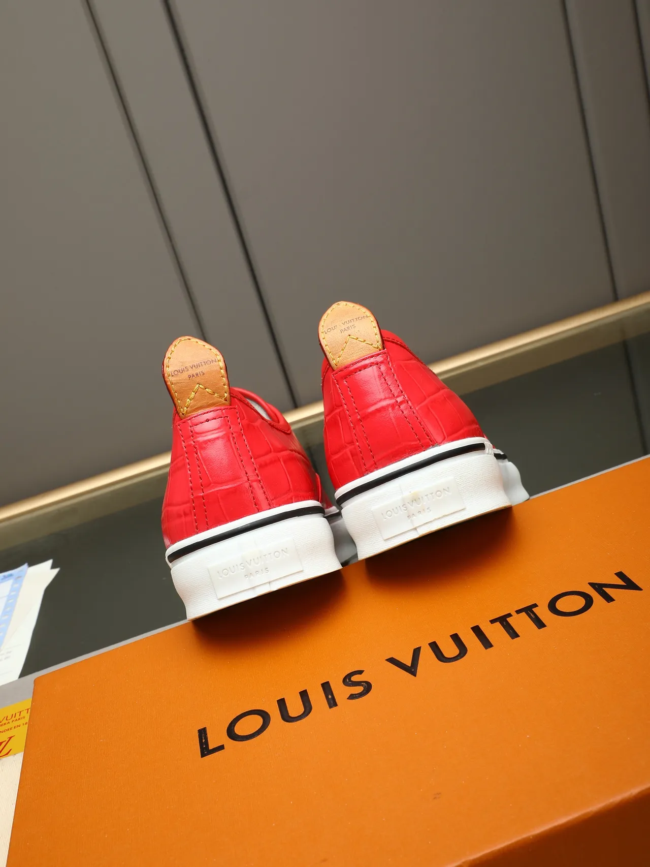 Vans Red White Crocodile-Embossed Leather Low-Top Lifestyle Sneakers 3
