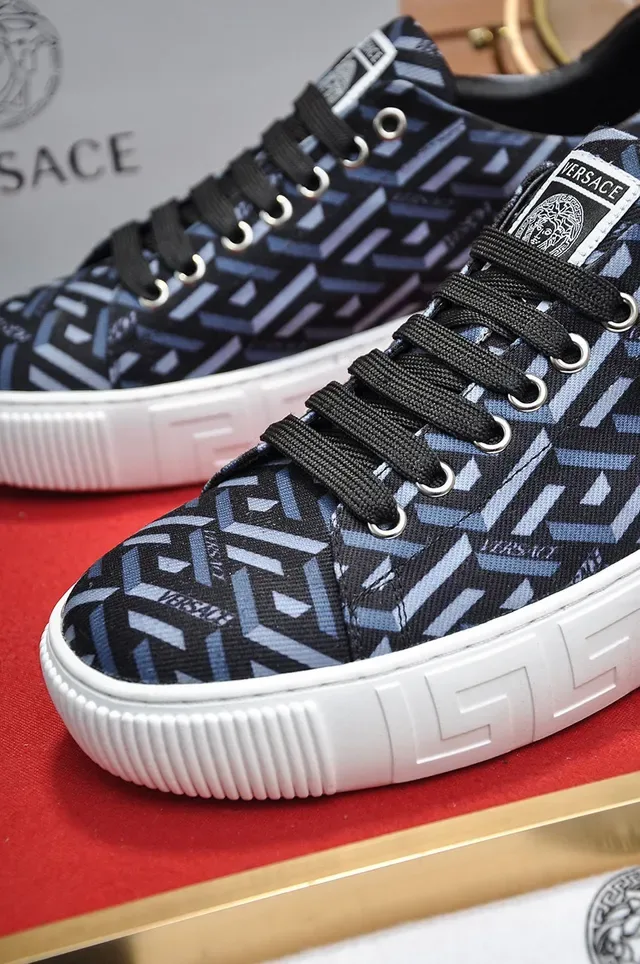 Versace Black Blue Geometric Greca-Print Textile Upper White Cupsole Lifestyle Sneakers 3