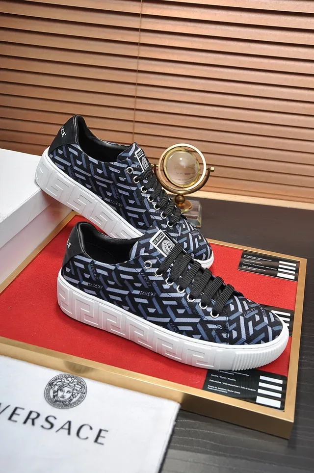 Versace Black Blue Geometric Greca-Print Textile Upper White Cupsole Lifestyle Sneakers 5