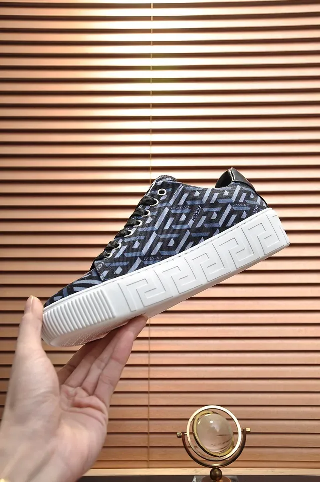 Versace Black Blue Geometric Greca-Print Textile Upper White Cupsole Lifestyle Sneakers 6