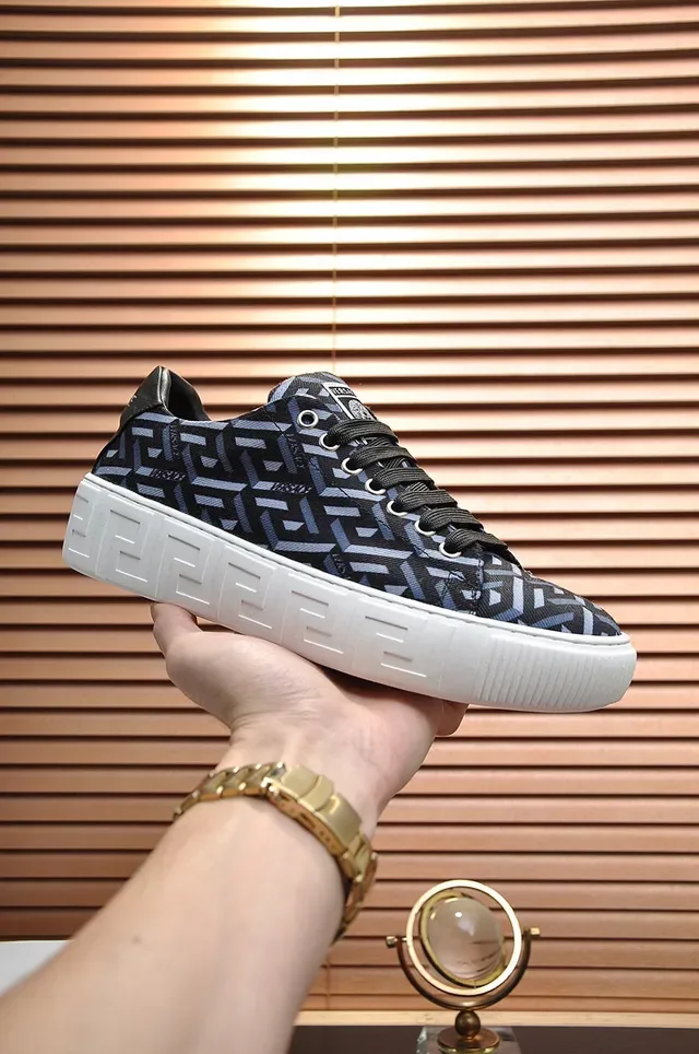 Versace Black Blue Geometric Greca-Print Textile Upper White Cupsole Lifestyle Sneakers 7