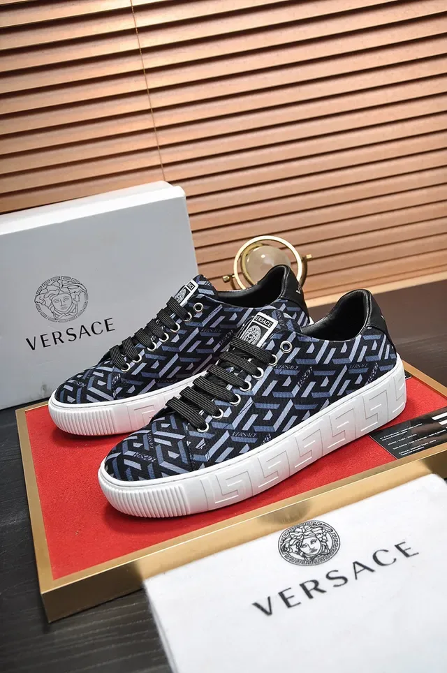 Versace Black Blue Geometric Greca-Print Textile Upper White Cupsole Lifestyle Sneakers 8