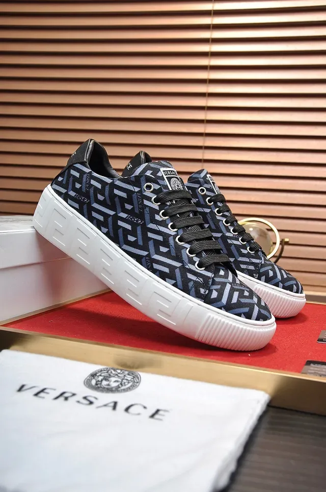 Versace Black Blue Geometric Greca-Print Textile Upper White Cupsole Lifestyle Sneakers 9