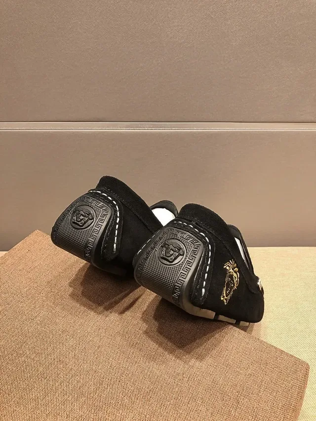 Versace Black Gold Suede Upper Logo Embroidery Loafer 2