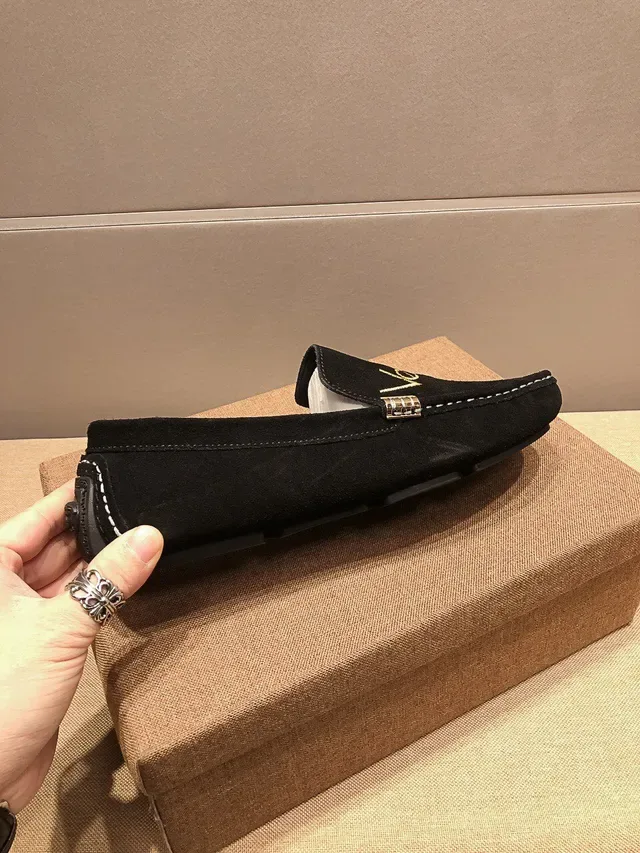 Versace Black Gold Suede Upper Logo Embroidery Loafer 6