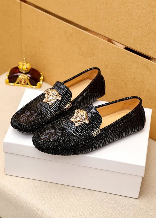 Versace Preto Dourado Couro Tricotado Cabeça Medusa Ferragens Mocassim 8