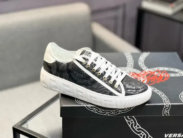Versace Cadeia de Reação Preto Barroco Jacquard Estilo de Vida Tênis 5