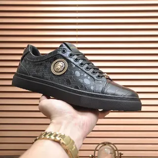 Versace Chain Reaction Black Croc-Embossed Medusa Lifestyle Sneakers