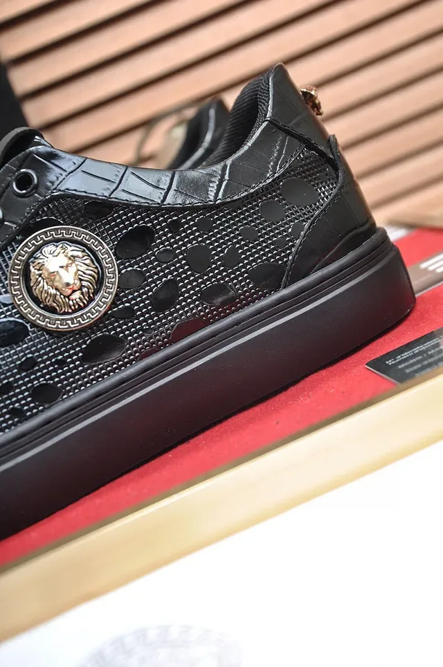 Versace Chain Reaction Black Croc-Embossed Medusa Lifestyle Sneakers 2