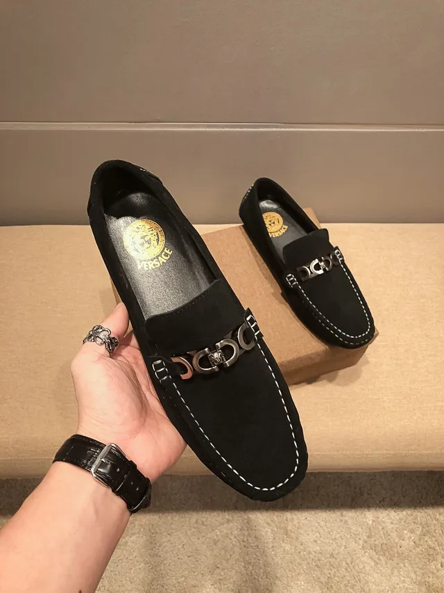 Versace Chain Reaction Noir Or Style Imitation Daim Supérieur Couture Contraste Blanc Mocassin 7