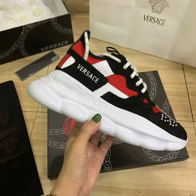 Versace Chain Reaction Black Red White Chunky Sneakers 4
