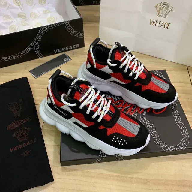 Versace Chain Reaction Black Red White Chunky Sneakers 5