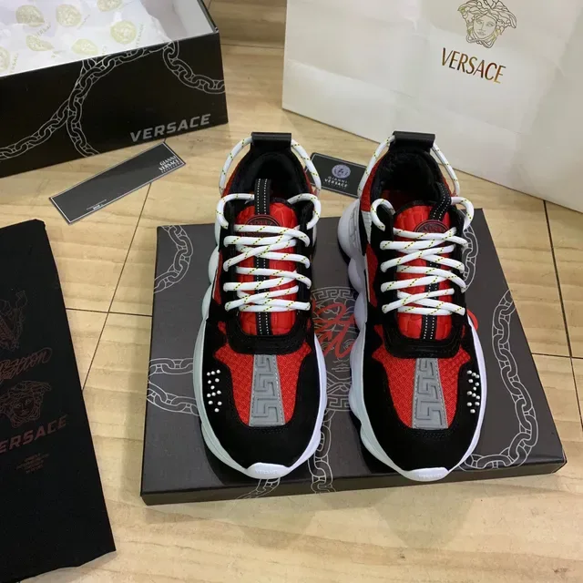 Versace Chain Reaction Black Red White Chunky Sneakers 9