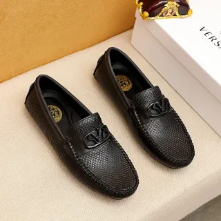 Versace Chain Reaction काला सांप त्वचा प्रभाव चमड़ा लोफर