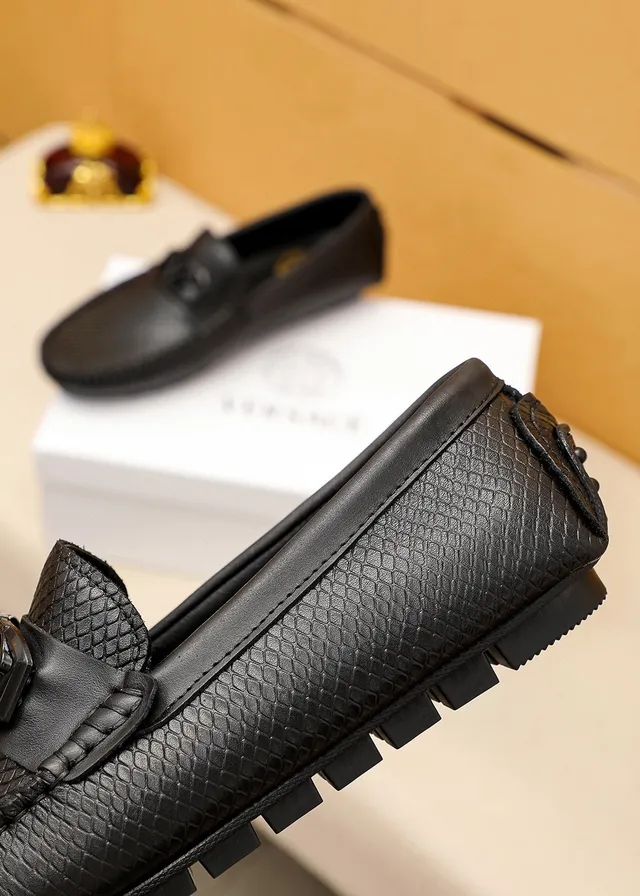 Versace Chain Reaction Black Snakeskin-Effect Leather Loafers 3