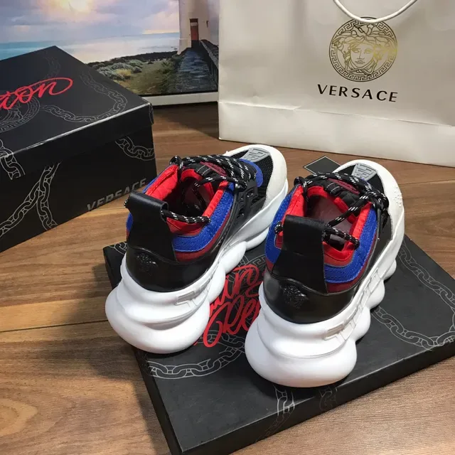 Versace Chain Reaction Black White Blue Red Beige Chunky Sneakers 3