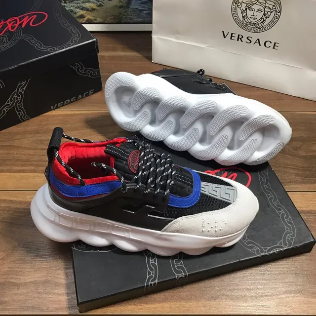 Versace Chain Reaction Black White Blue Red Beige Chunky Sneakers 4