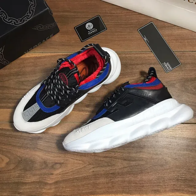 Versace Chain Reaction Black White Blue Red Beige Chunky Sneakers 5