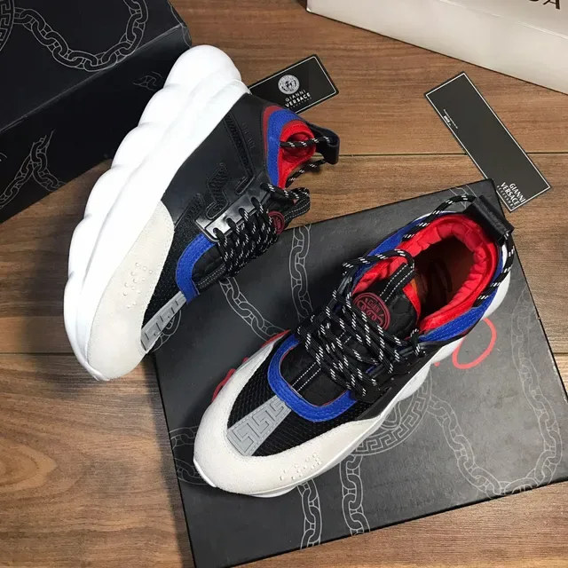Versace Chain Reaction Black White Blue Red Beige Chunky Sneakers 6