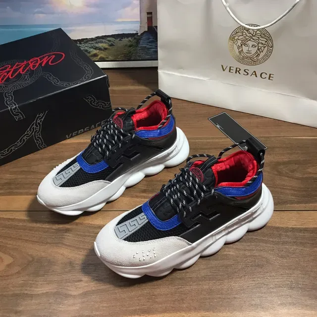 Versace Chain Reaction Black White Blue Red Beige Chunky Sneakers 7