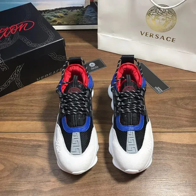 Versace Chain Reaction Black White Blue Red Beige Chunky Sneakers 8