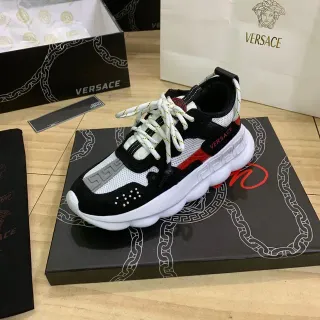 Versace Chain Reaction 黑白红厚底运动鞋