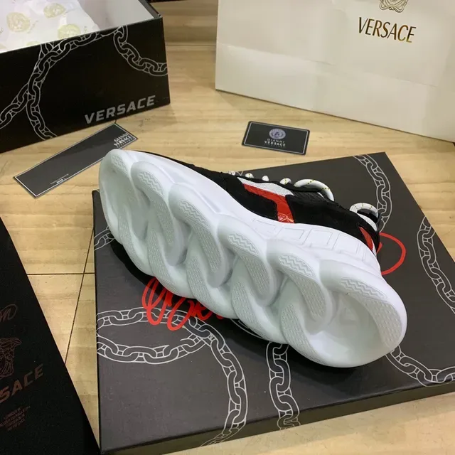 Versace Chain Reaction Black White Red Chunky Sneakers 2