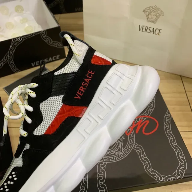 Versace Chain Reaction Black White Red Chunky Sneakers 3