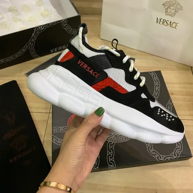 Versace Chain Reaction Black White Red Chunky Sneakers 4