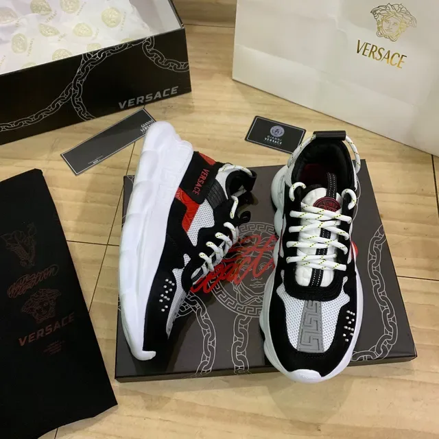 Versace Chain Reaction Black White Red Chunky Sneakers 6