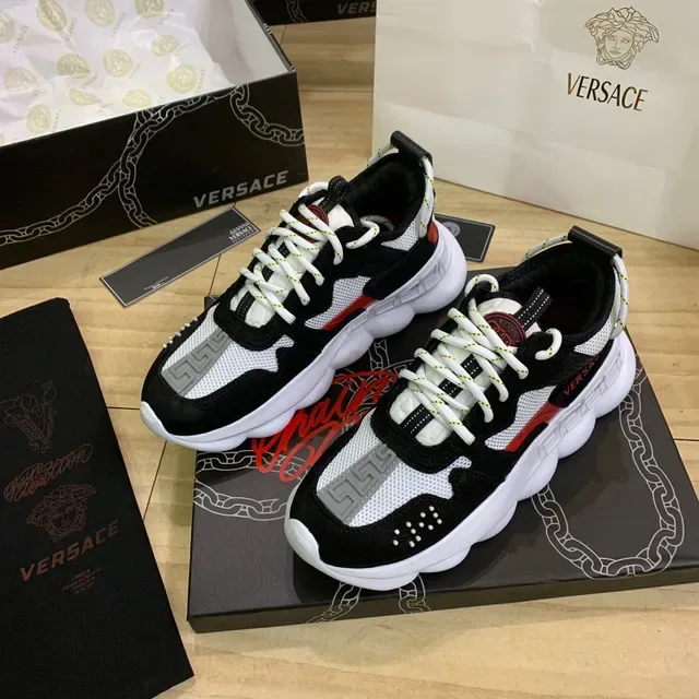 Versace Chain Reaction Black White Red Chunky Sneakers 7