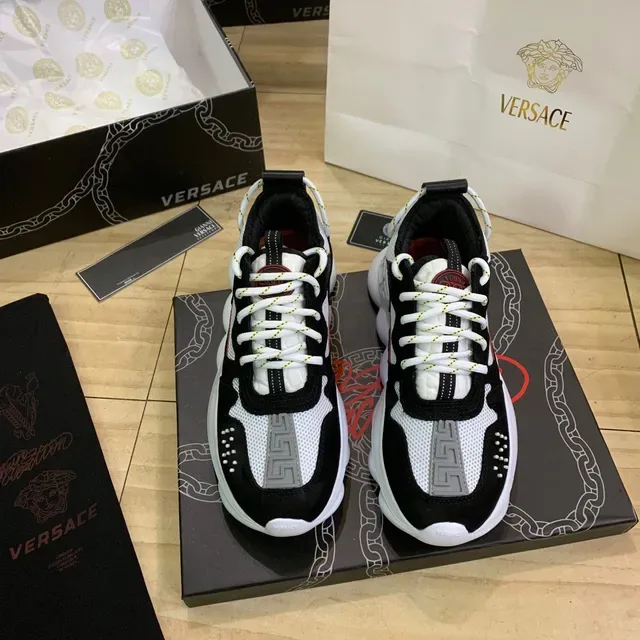 Versace Chain Reaction Black White Red Chunky Sneakers 8